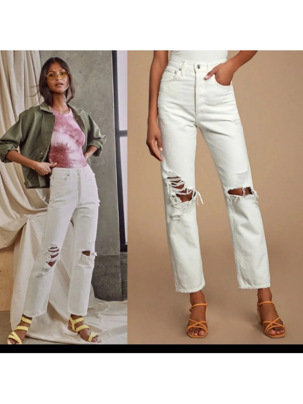AGOLDE 90s Distressed Jeans Size Unknown Approx 29/30 White High Rise Straight